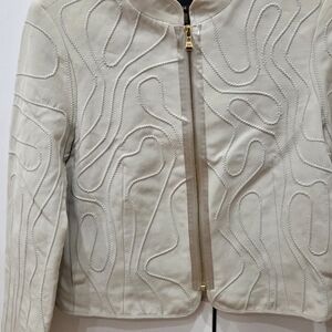 Escada Cream Leather Jacket with Intricate Stitching